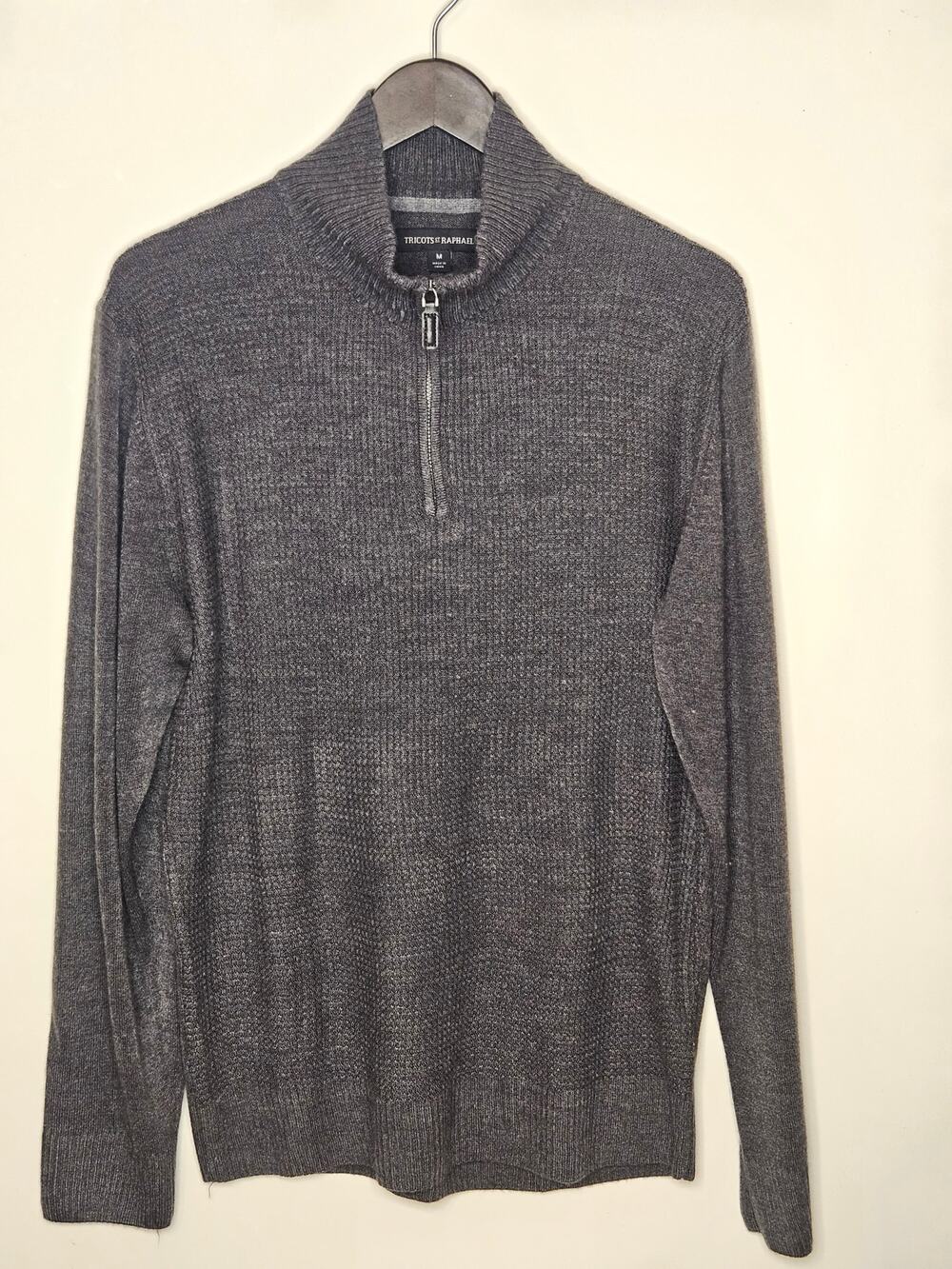 Tricots St Raphael -M- Men's 1/4 Zip Gray Sweater 42-Chest 48-Length B-65